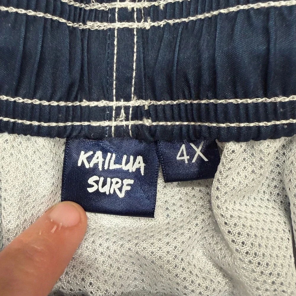 Kailua Surf Mens 4X Swim Trunks Navy Blue Palm Tree Sunset Stripe Board Shorts